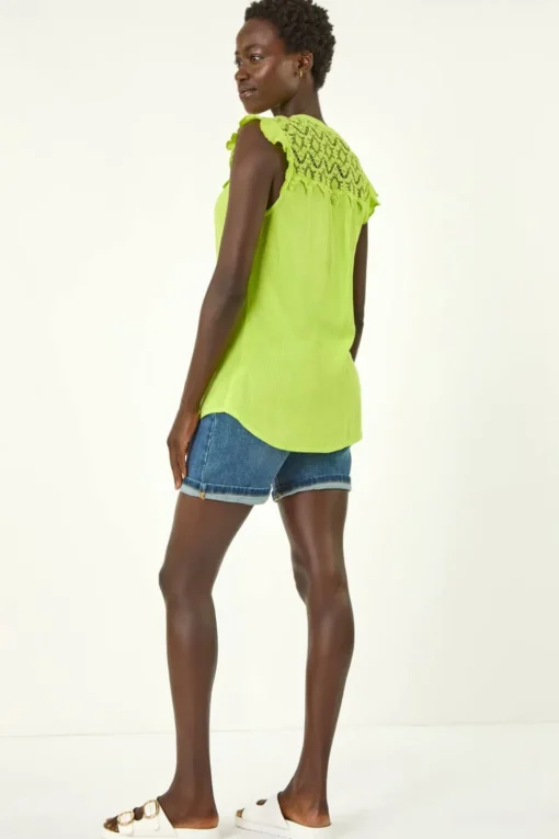 Roman Lime Sleeveless Lace Detail Blouse