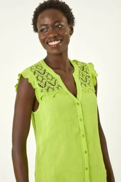 Roman Lime Sleeveless Lace Detail Blouse