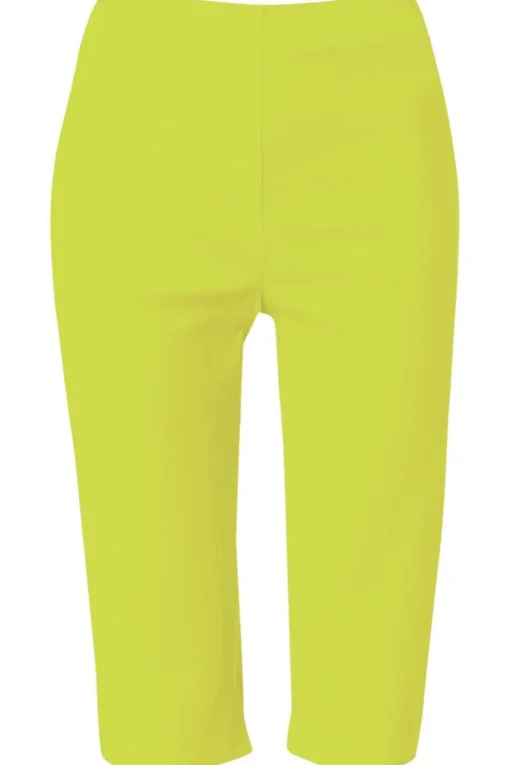 Roman Lime Stretch Knee Length Elastic Waist  Shorts