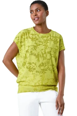 Roman Lime Textured Floral Stretch Cocoon Top