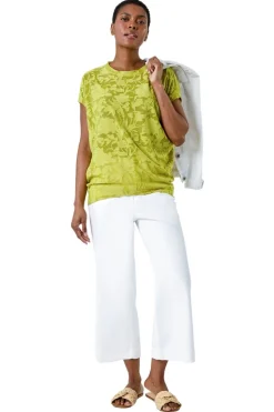 Roman Lime Textured Floral Stretch Cocoon Top