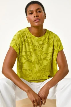 Roman Lime Textured Floral Stretch Cocoon Top
