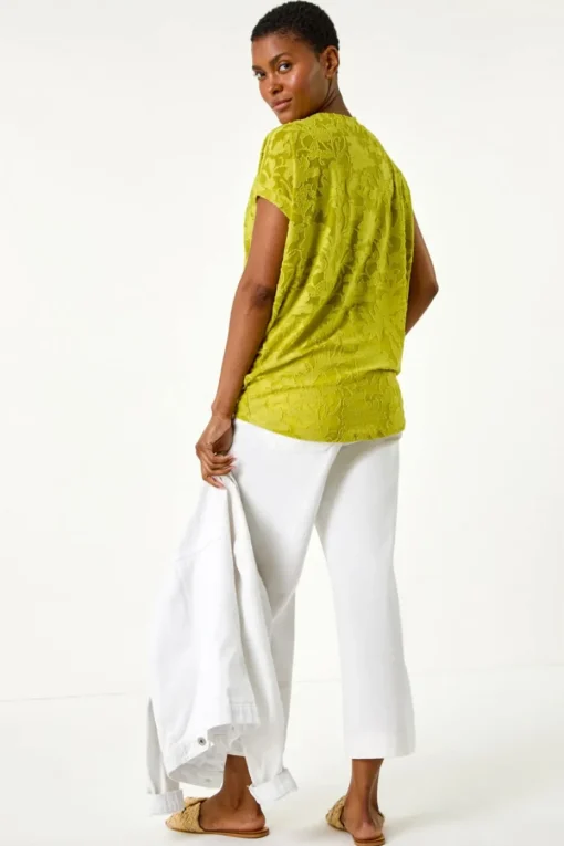 Roman Lime Textured Floral Stretch Cocoon Top