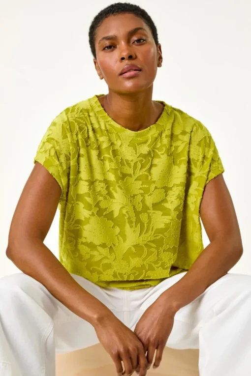 Roman Lime Textured Floral Stretch Cocoon Top