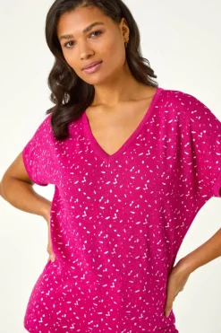 Roman Magenta Foil Print V-Neck Knitted Top