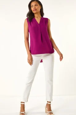 Roman Magenta Textured V Neck Pleat Front Vest
