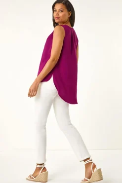 Roman Magenta Textured V Neck Pleat Front Vest