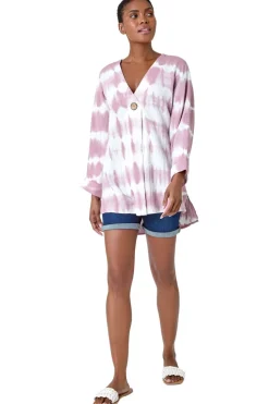 Roman Mauve Tie Dye Print V-Neck Tunic Top