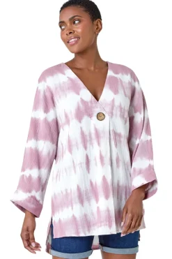 Roman Mauve Tie Dye Print V-Neck Tunic Top
