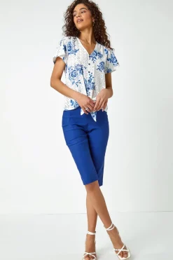 Roman Midnight Blue Knee Length Stretch Shorts