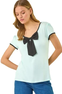 Roman Mint Bow Front Stretch Top