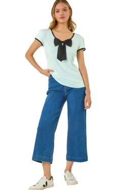 Roman Mint Bow Front Stretch Top