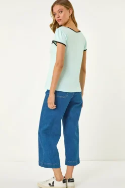 Roman Mint Bow Front Stretch Top