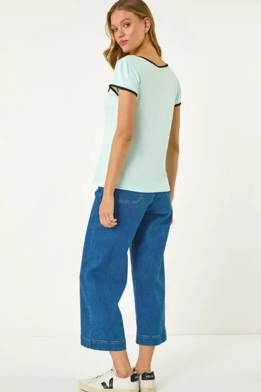 Roman Mint Bow Front Stretch Top