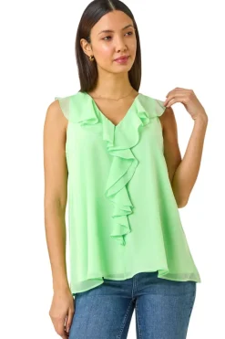 Roman Mint Chiffon Ruffle Vest Top