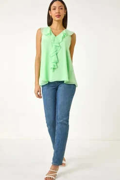 Roman Mint Chiffon Ruffle Vest Top