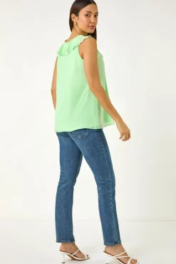 Roman Mint Chiffon Ruffle Vest Top