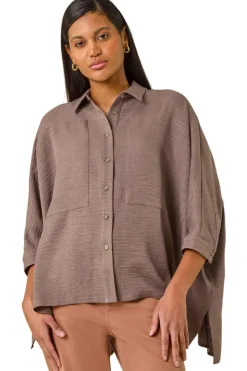 Roman Mocha Boxy Relaxed Blouse