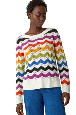 Roman Multi Striped Wave Knit Jumper