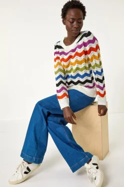 Roman Multi Striped Wave Knit Jumper