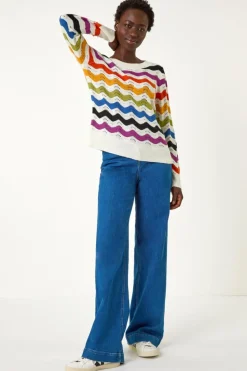 Roman Multi Striped Wave Knit Jumper