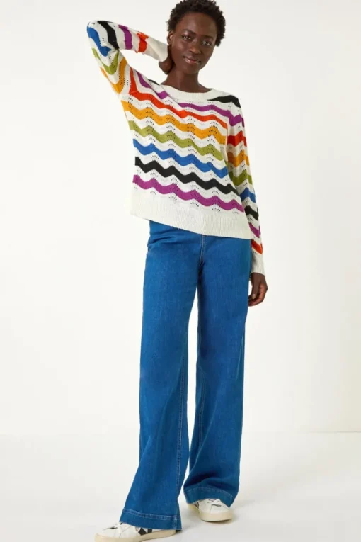 Roman Multi Striped Wave Knit Jumper
