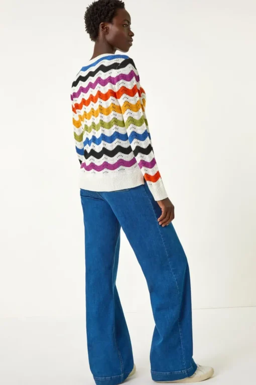 Roman Multi Striped Wave Knit Jumper