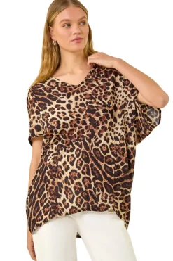 Roman Natural Animal Print V-Neck Top