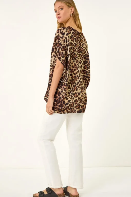 Roman Natural Animal Print V-Neck Top