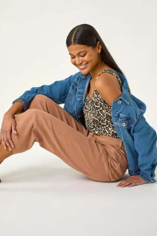 Roman Natural Animal Print Textured Vest Top