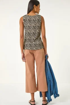 Roman Natural Animal Print Textured Vest Top
