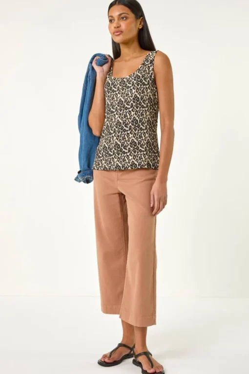 Roman Natural Animal Print Textured Vest Top