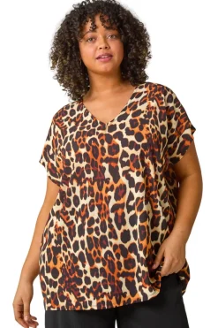 Roman Natural Curve Animal Print Woven Top