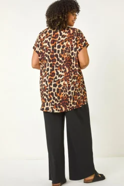 Roman Natural Curve Animal Print Woven Top