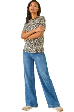 Roman Natural Textured Animal Print Stretch Tee
