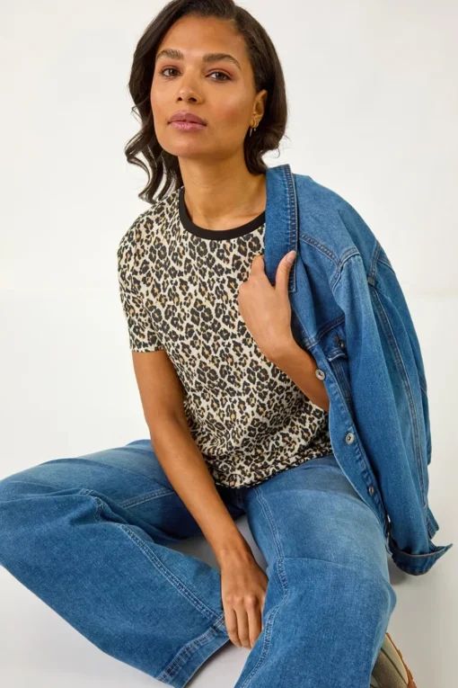 Roman Natural Textured Animal Print Stretch Tee