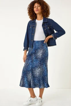 Roman Navy Abstract Print Panel Skirt