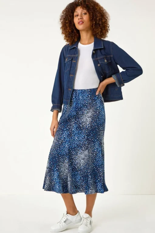 Roman Navy Abstract Print Panel Skirt