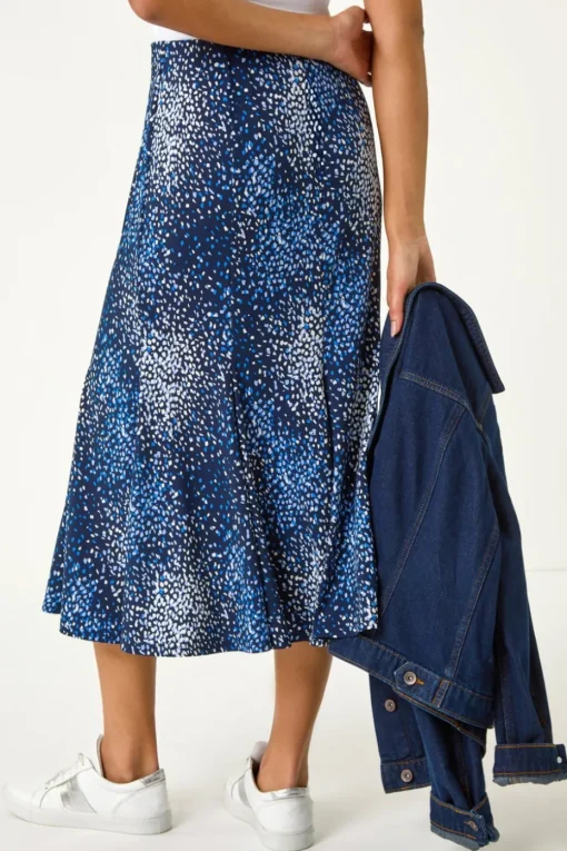 Roman Navy Abstract Print Panel Skirt