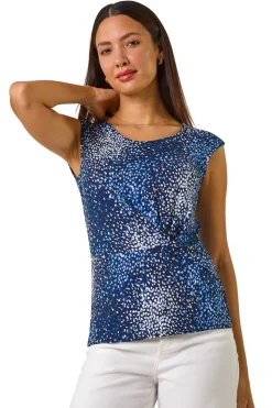 Roman Navy Abstract Print Twist Front Tee