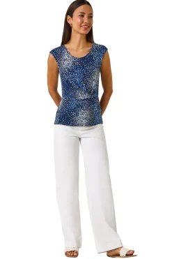 Roman Navy Abstract Print Twist Front Tee