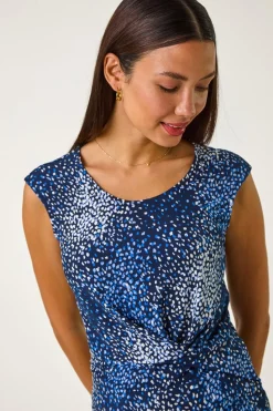Roman Navy Abstract Print Twist Front Tee
