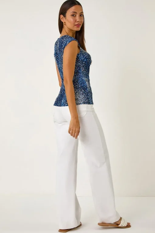 Roman Navy Abstract Print Twist Front Tee