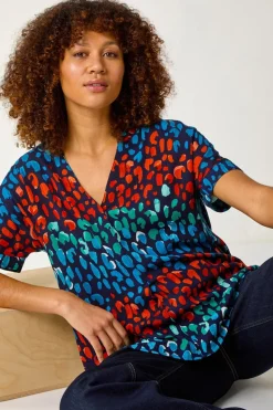 Roman Navy Abstract Spot Print Tunic