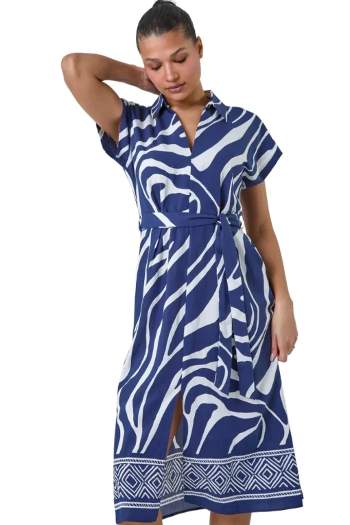 Roman Navy Animal Border Print Pocket Midi Dress