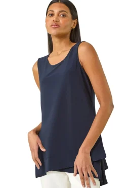 Roman Navy Asymmetric Hem Vest Top
