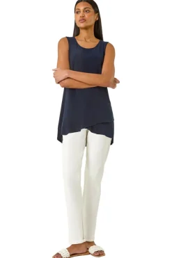 Roman Navy Asymmetric Hem Vest Top