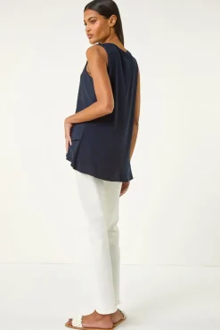 Roman Navy Asymmetric Hem Vest Top