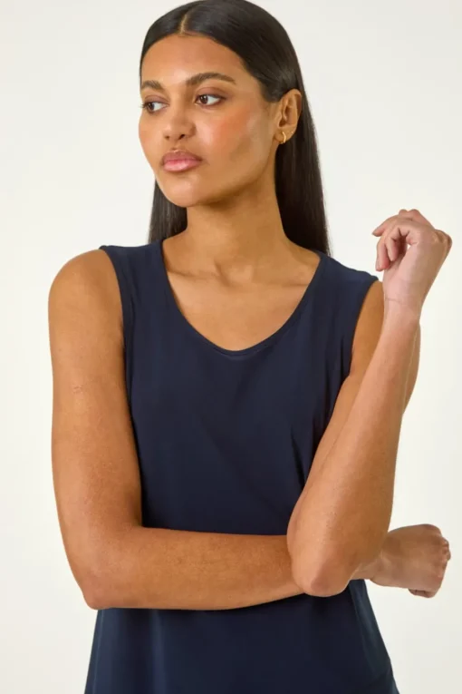 Roman Navy Asymmetric Hem Vest Top