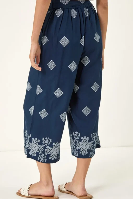 Roman Navy Border Print Belted Trouser